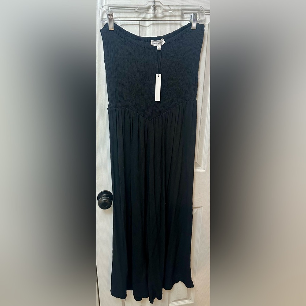 Chelsea Taylor Black Smocked Wide Leg Jumpsuit, Large, NWT